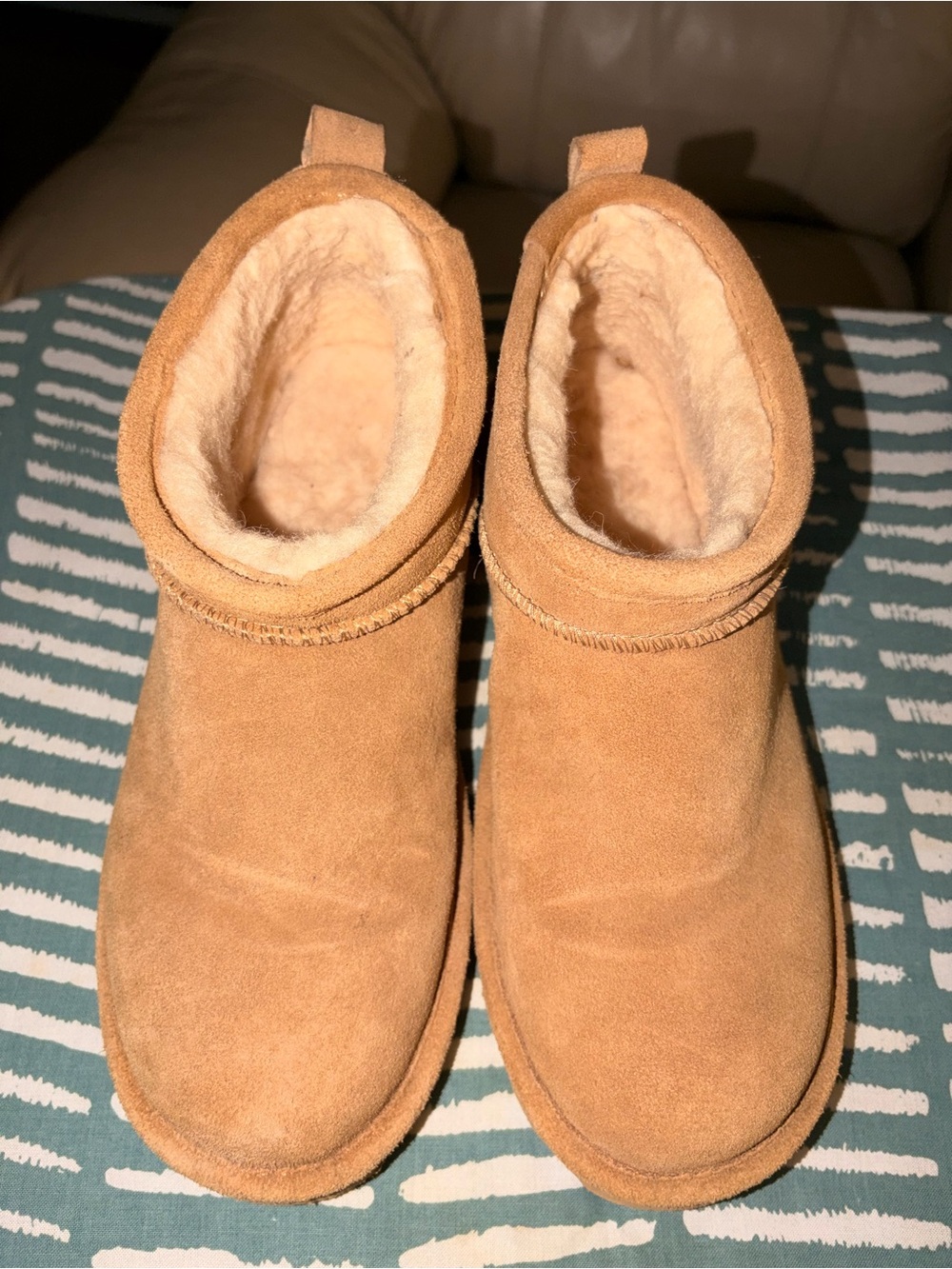 BearPaw women’s Tan Suede Fleece-Lined Ankle Booties
